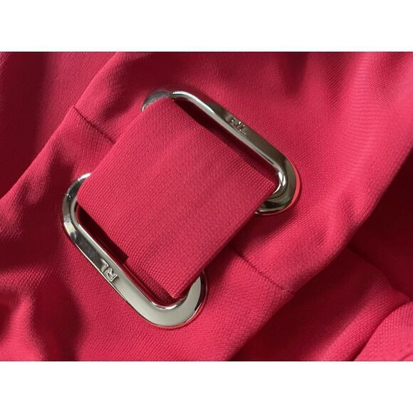 NWT RALPH LAUREN Womens  V Neck Midi Red RUFFLED SheathDress Sz PM Size PM/M NEW - Picture 10 of 10